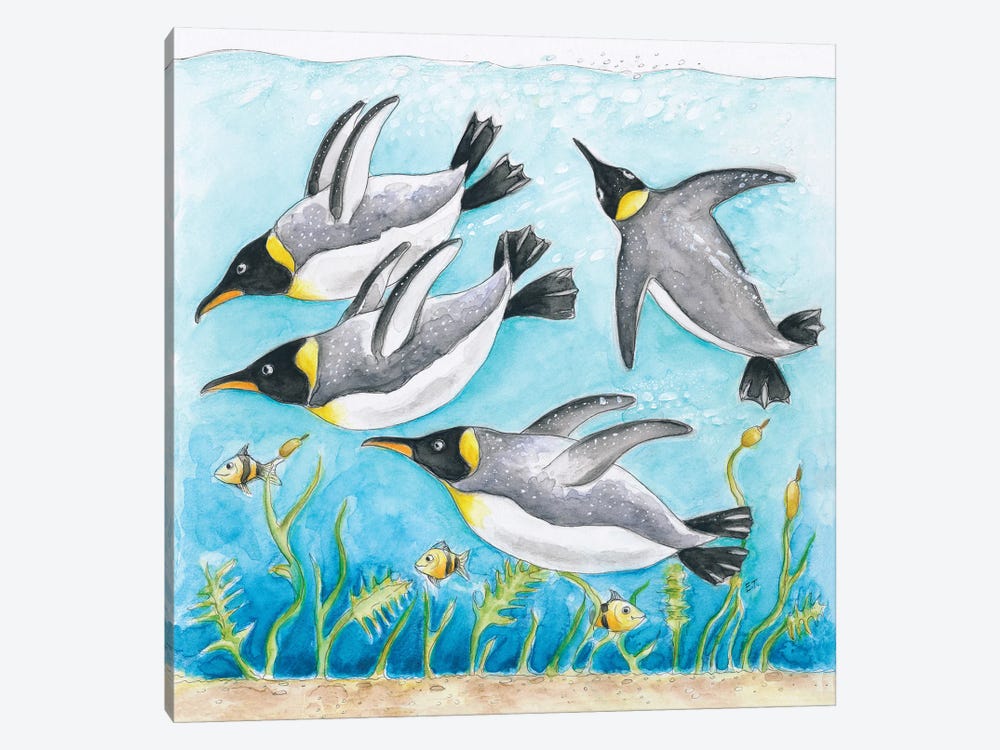 Emperor's Penguins Swimming Watercolor by Seven Sirens Studios 1-piece Canvas Print