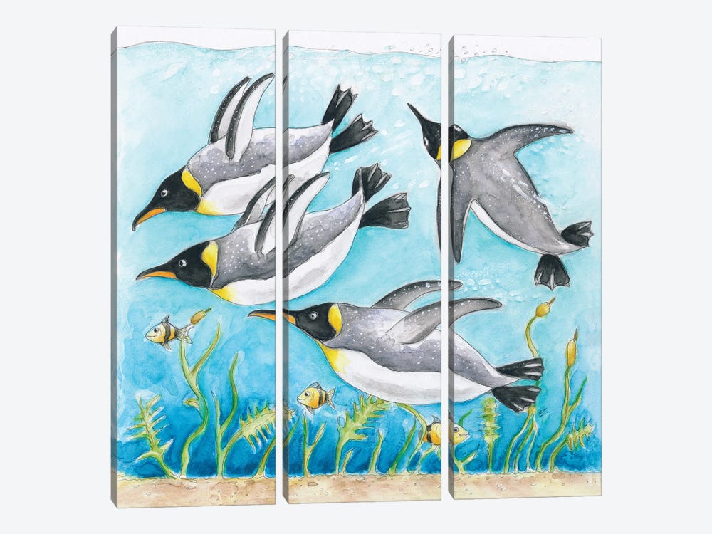 Emperor's Penguins Swimming Watercolor by Seven Sirens Studios 3-piece Canvas Art Print