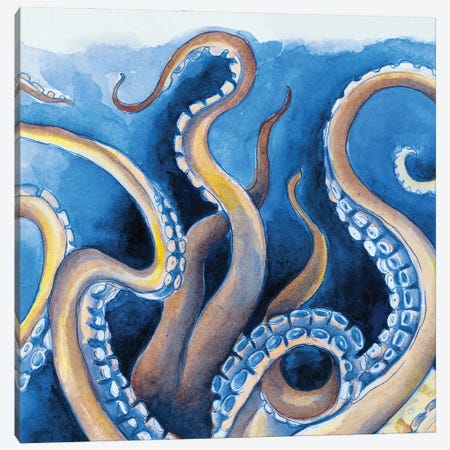 Blue Yellow Tentacles Watercolor Canvas Print #SSI2} by Seven Sirens Studios Canvas Artwork