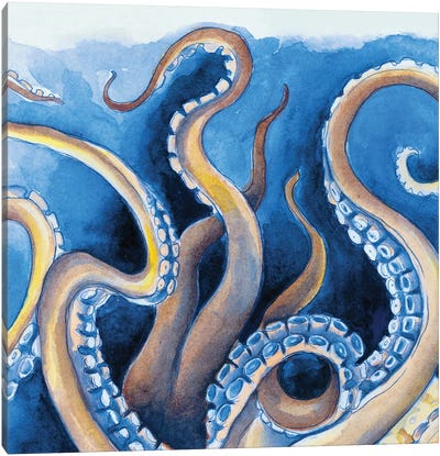 Blue Yellow Tentacles Watercolor Canvas Art Print - Seven Sirens Studios