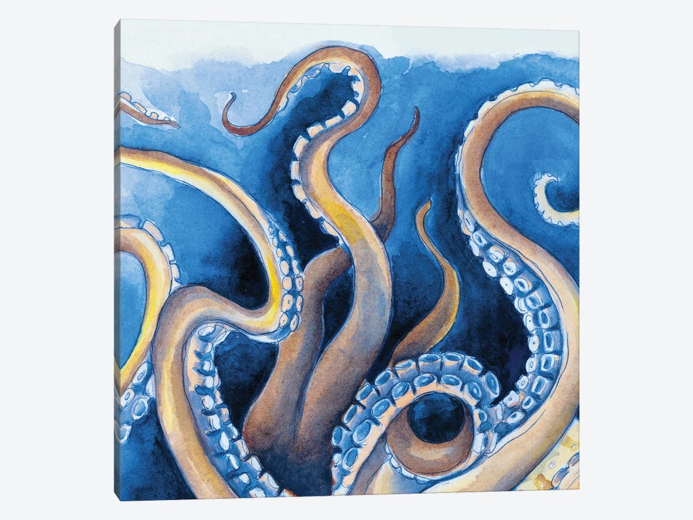 Blue Yellow Tentacles Watercolor by Seven Sirens Studios 1-piece Art Print