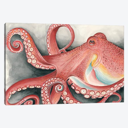 Giant Red Pacific Octopus Watercolor Art Canvas Print #SSI31} by Seven Sirens Studios Canvas Wall Art
