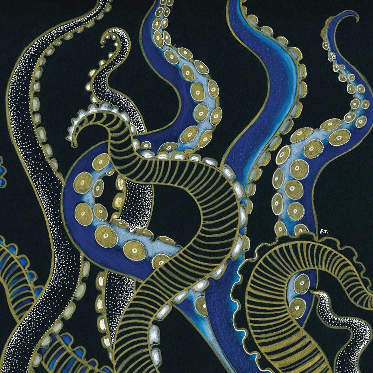 Golden Blue Tentacles Octopus by Seven Sirens Studios wall art