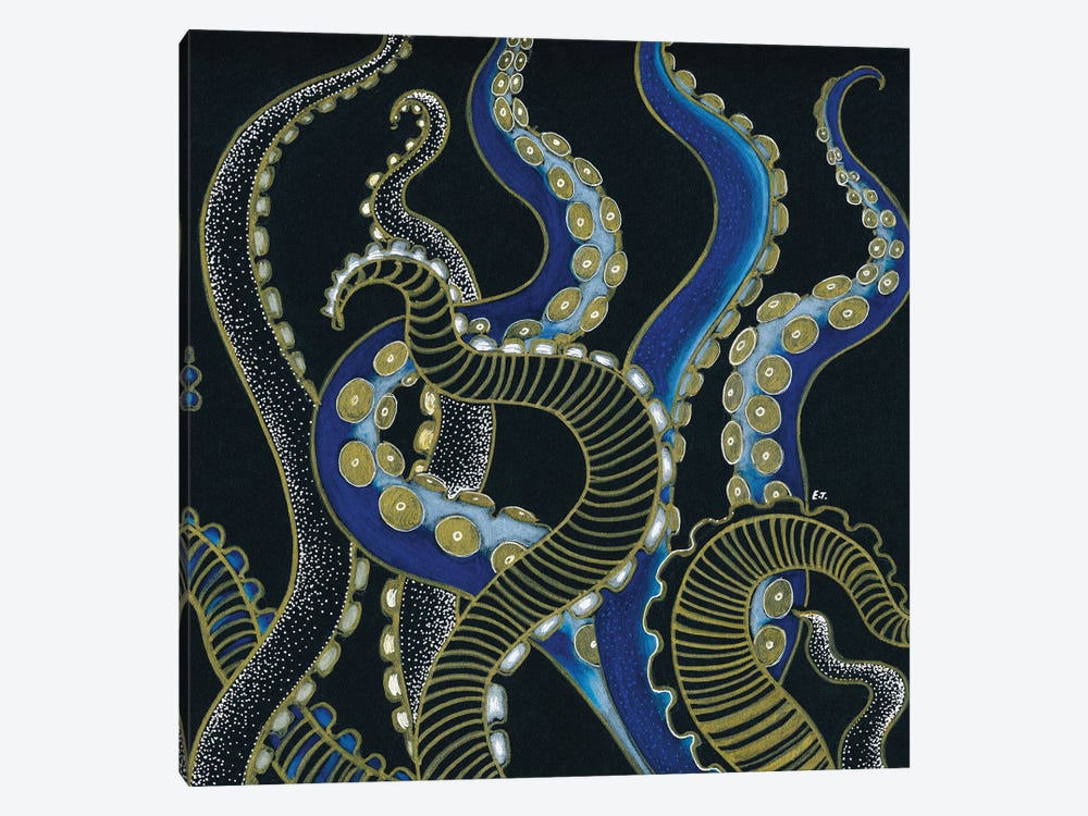 Golden Blue Tentacles Octopus by Seven Sirens Studios 1-piece Canvas Print