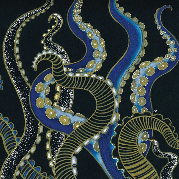 Seven Sirens Studios: Golden Blue Tentacles Octopus by Seven Sirens Studios