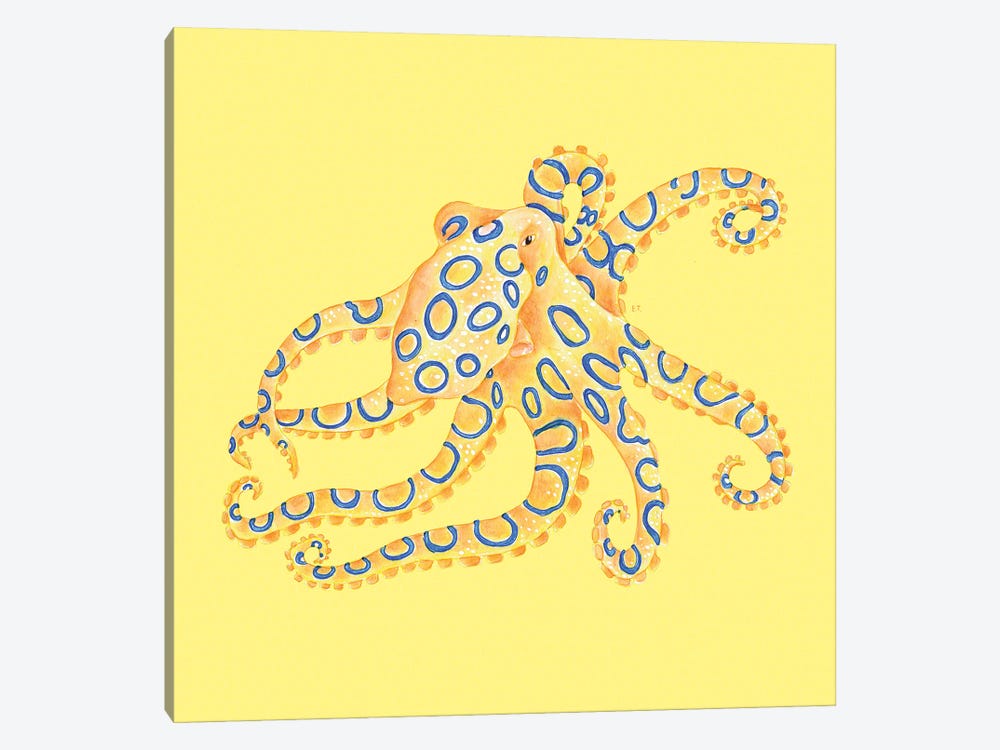 Blue Ring Octopus On Yellow Watercolor by Seven Sirens Studios 1-piece Art Print