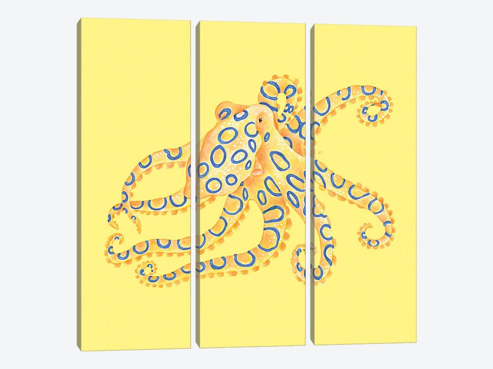 Blue Ring Octopus On Yellow Watercolor by Seven Sirens Studios 3-piece Art Print