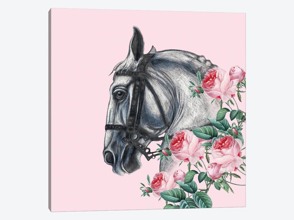 Horse And The Roses Pink by Seven Sirens Studios 1-piece Canvas Artwork