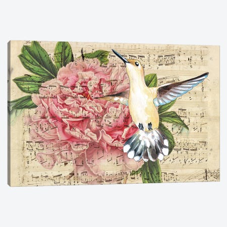 Hummingbird Peony Music Vintage Canvas Print #SSI38} by Seven Sirens Studios Canvas Artwork