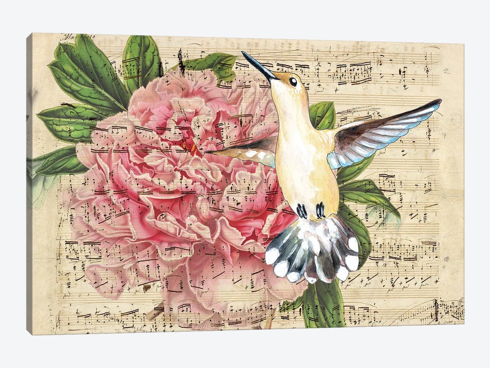 Hummingbird Peony Music Vintage by Seven Sirens Studios 1-piece Canvas Art Print