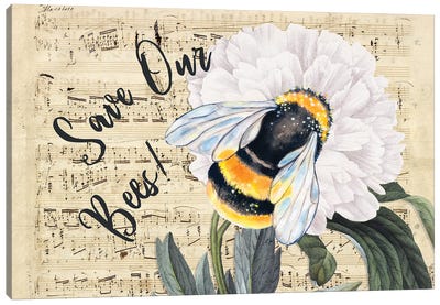 Music For The Bees Peony Canvas Art Print - Bee Art