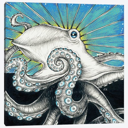 Octopus Blue Ink Canvas Print #SSI50} by Seven Sirens Studios Canvas Artwork