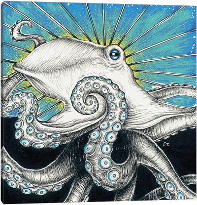 Octopus Blue Ink Canvas Art Print - Seven Sirens Studios