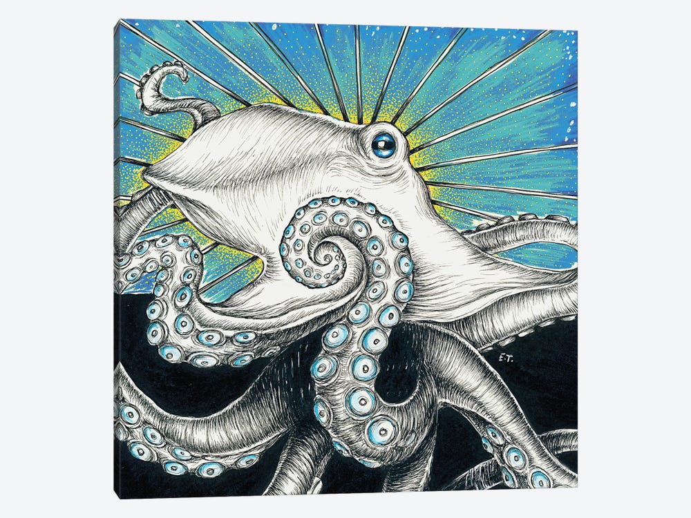 Octopus Blue Ink by Seven Sirens Studios 1-piece Canvas Art Print