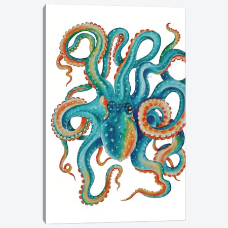 Octopus Teal Tentacles Watercolor Art Canvas Print #SSI52} by Seven Sirens Studios Canvas Artwork