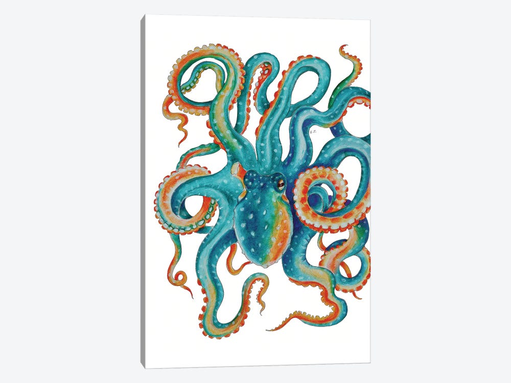Octopus Teal Tentacles Watercolor Art by Seven Sirens Studios 1-piece Canvas Art Print