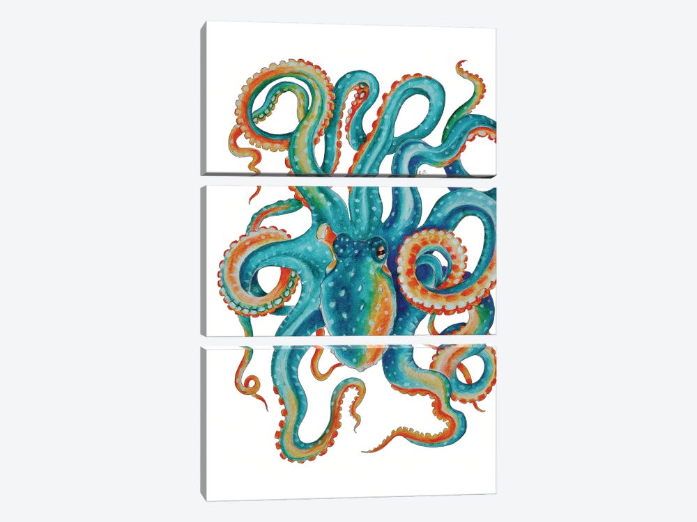 Octopus Teal Tentacles Watercolor Art by Seven Sirens Studios 3-piece Canvas Print