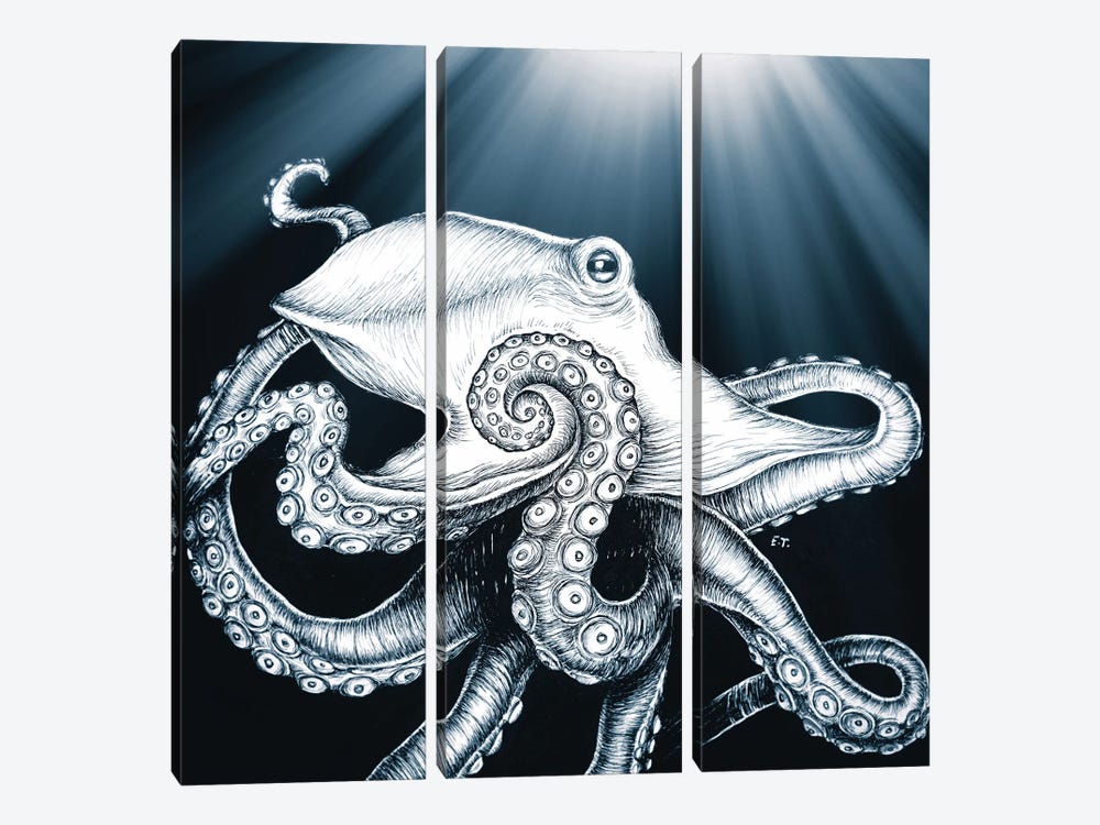Octopus Tentacles Moon Rays Blue by Seven Sirens Studios 3-piece Canvas Art