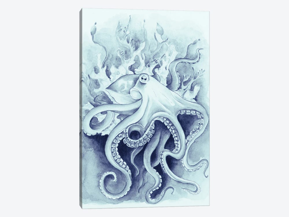 Octopus In The Kelp Blue Watercolor by Seven Sirens Studios 1-piece Canvas Artwork