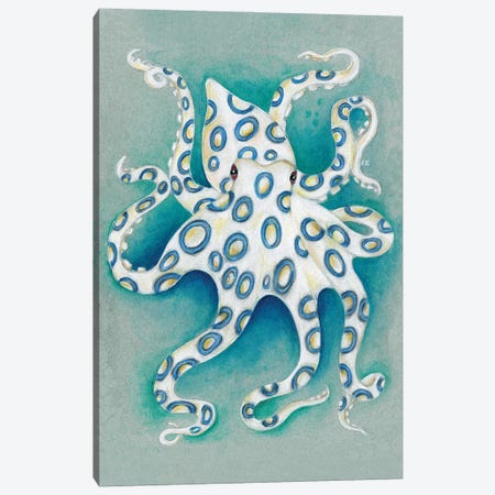 Blue Ring Octopus Teal Grey Canvas Print #SSI5} by Seven Sirens Studios Art Print