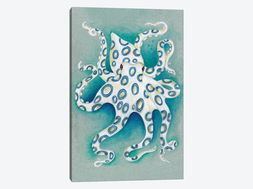Blue Ring Octopus Teal Grey by Seven Sirens Studios 1-piece Canvas Artwork