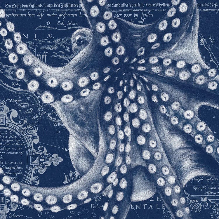 Blue Octopus Vintage Map