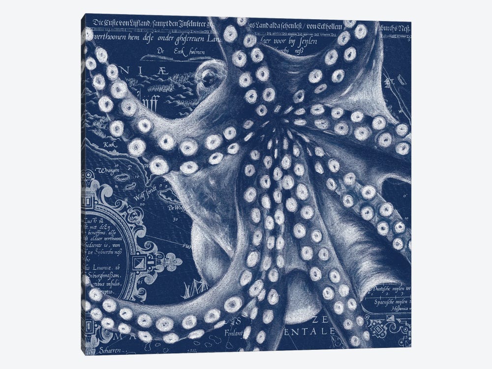 Blue Octopus Vintage Map by Seven Sirens Studios 1-piece Canvas Print