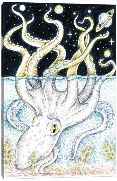 Octopus Galaxy Ink Dots Canvas Art Print - Saturn Art