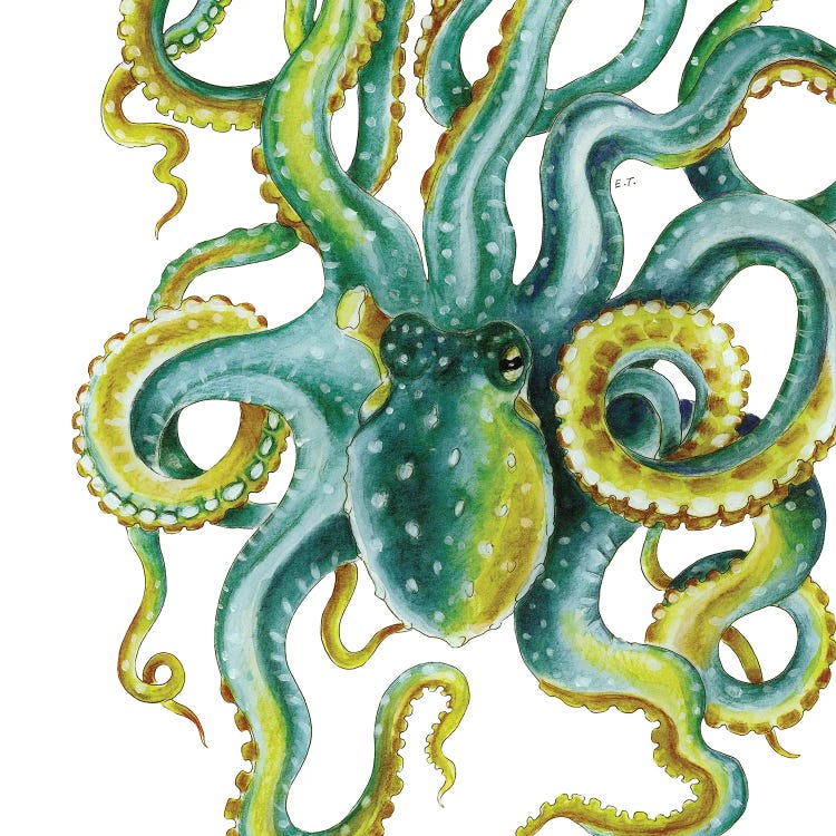 Green Octopus Tentacles Watercolor Art