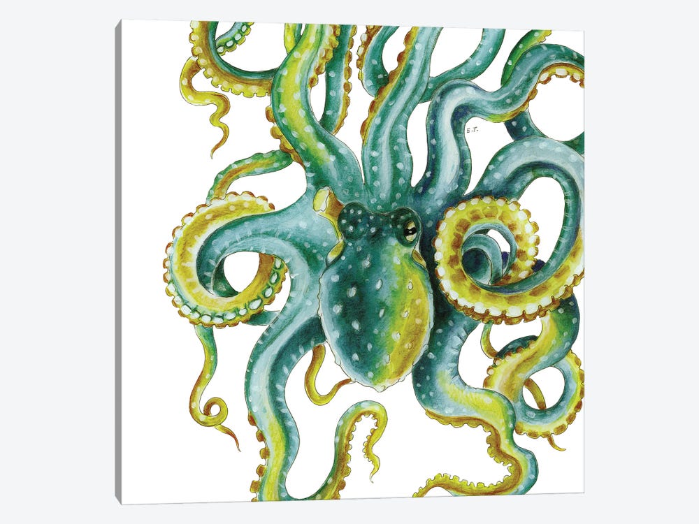 Green Octopus Tentacles Watercolor Art by Seven Sirens Studios 1-piece Canvas Wall Art