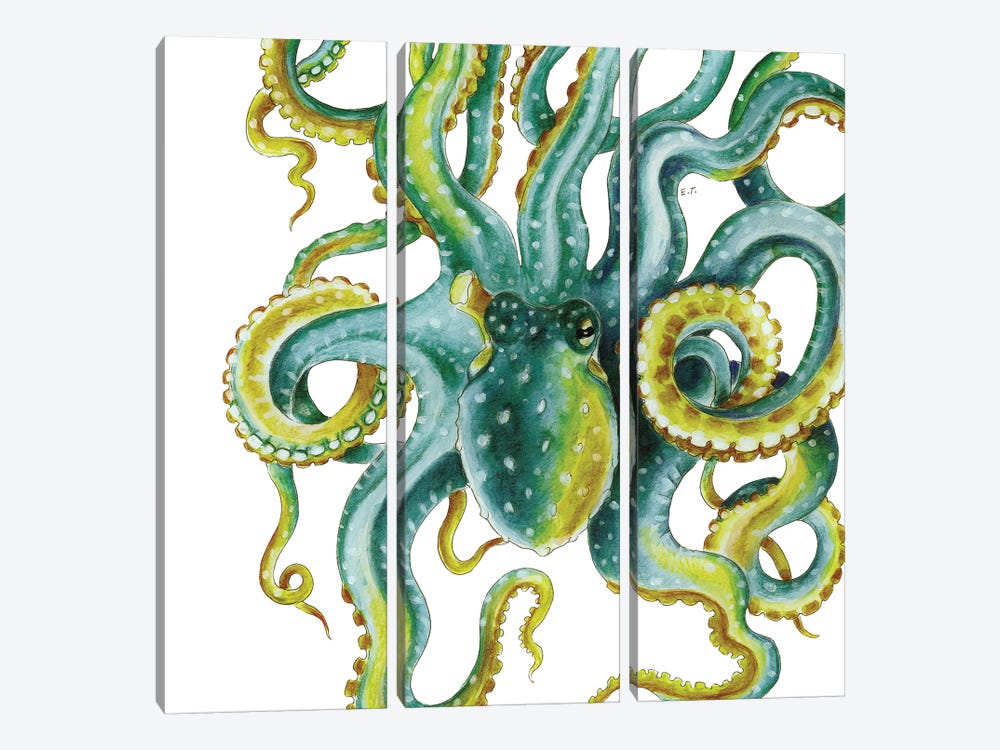 Green Octopus Tentacles Watercolor Art by Seven Sirens Studios 3-piece Canvas Wall Art