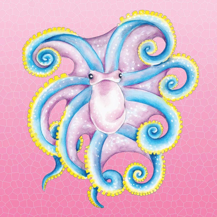 Blue Octopus Pink Stained Glass