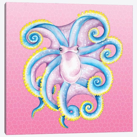 Blue Octopus Pink Stained Glass Canvas Print #SSI68} by Seven Sirens Studios Canvas Art Print
