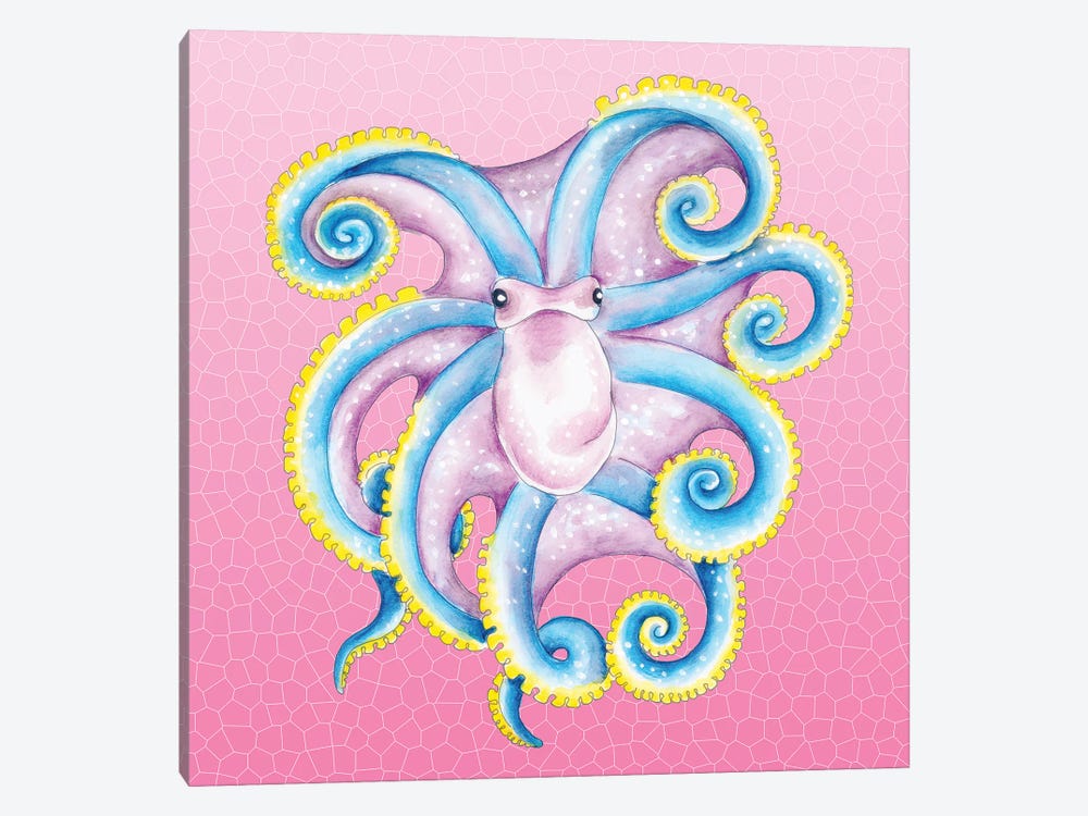 Blue Octopus Pink Stained Glass by Seven Sirens Studios 1-piece Canvas Art
