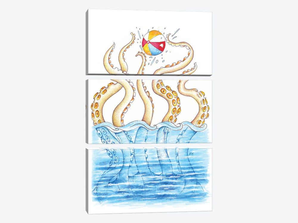 Octopus Playing Beach Ball by Seven Sirens Studios 3-piece Canvas Art Print