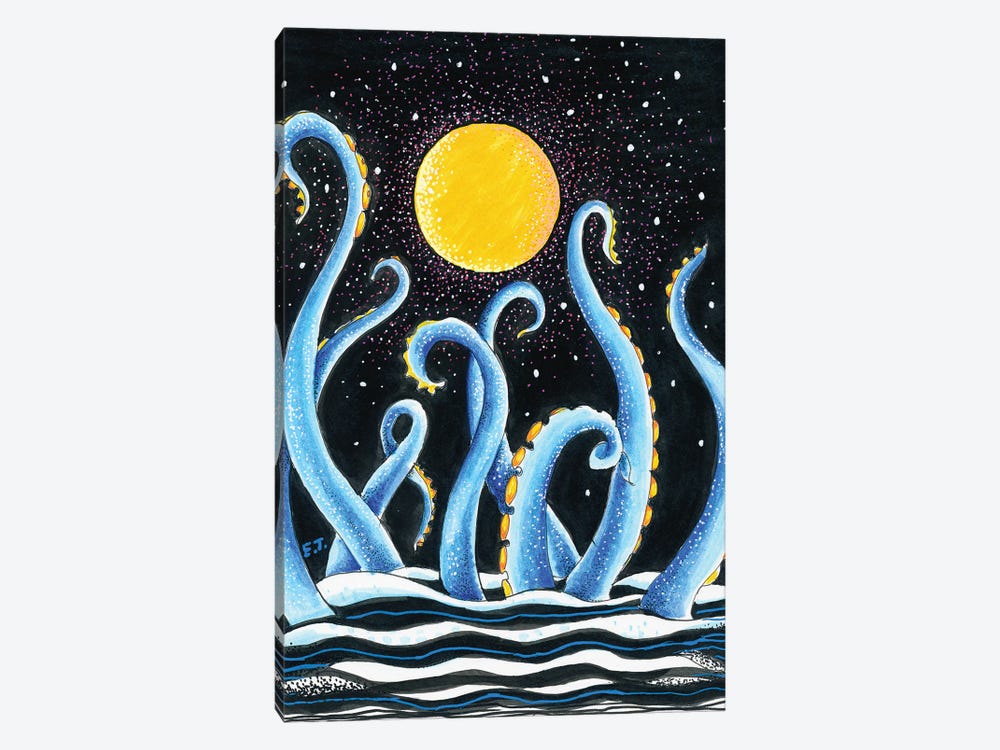 Blue Tentacles Moon And Stars Ink by Seven Sirens Studios 1-piece Canvas Print