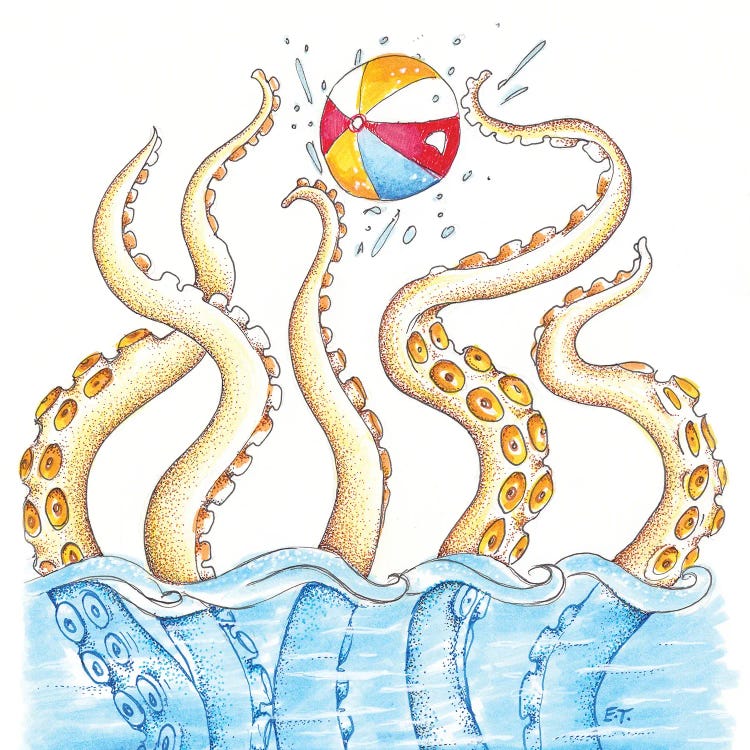 Octopus Playing Beach Ball Square