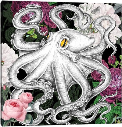 Octopus Vintage Roses Chic Canvas Art Print - Octopus Art