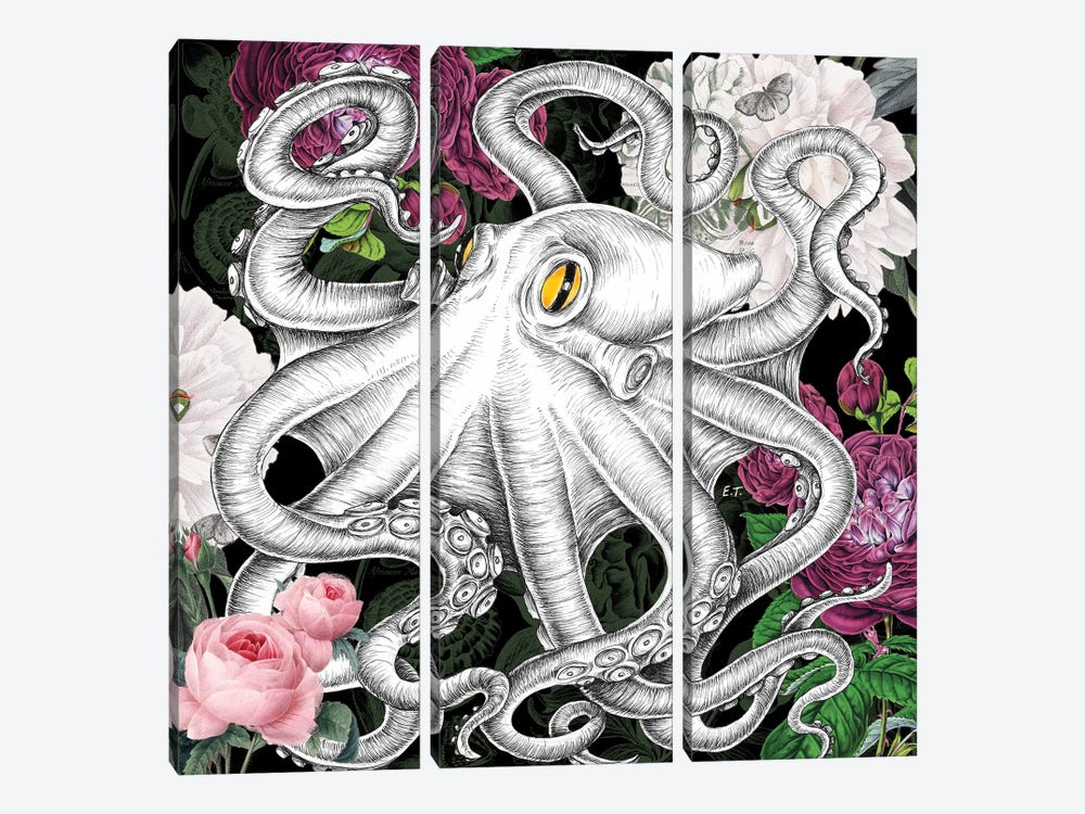 Octopus Vintage Roses Chic by Seven Sirens Studios 3-piece Canvas Wall Art