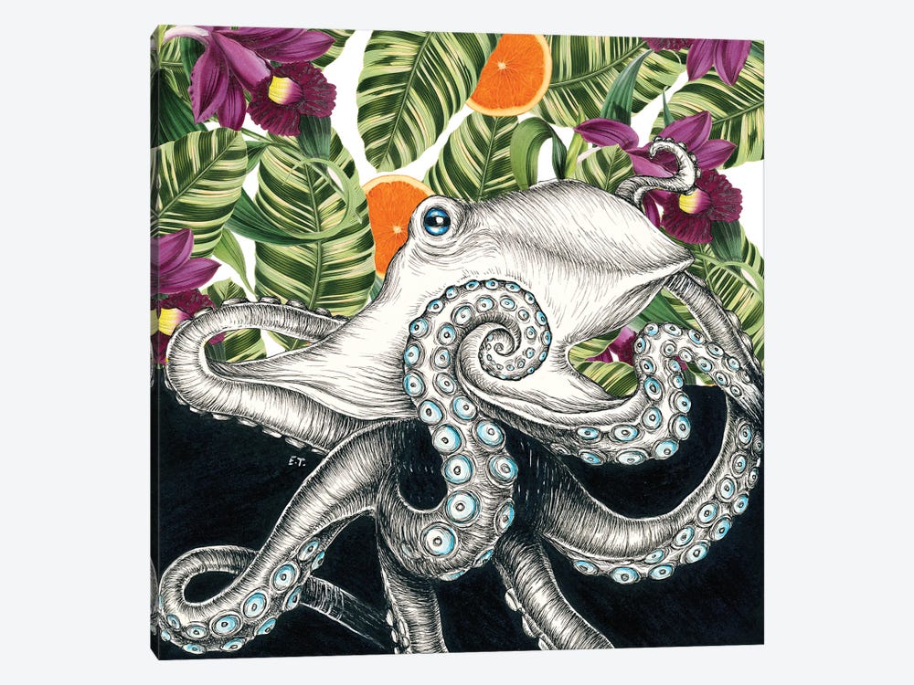 Octopus Oranges And Orchids Ink by Seven Sirens Studios 1-piece Canvas Artwork