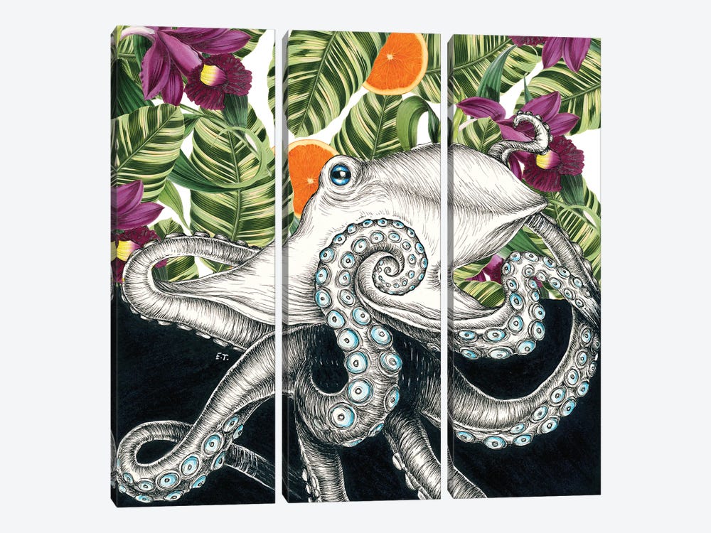 Octopus Oranges And Orchids Ink by Seven Sirens Studios 3-piece Canvas Wall Art