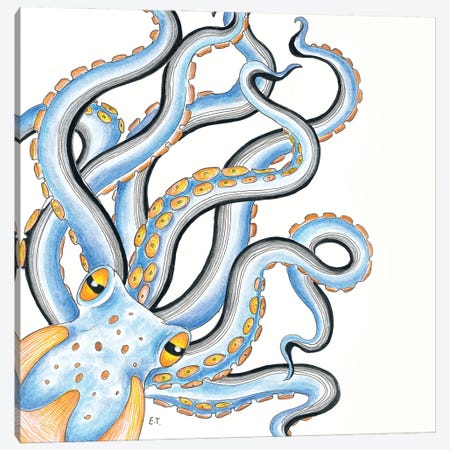 Funky Octopus Blue Yellow Ink Canvas Print #SSI76} by Seven Sirens Studios Canvas Print