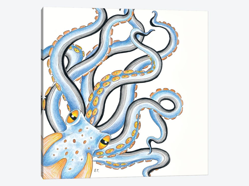 Funky Octopus Blue Yellow Ink by Seven Sirens Studios 1-piece Canvas Art Print