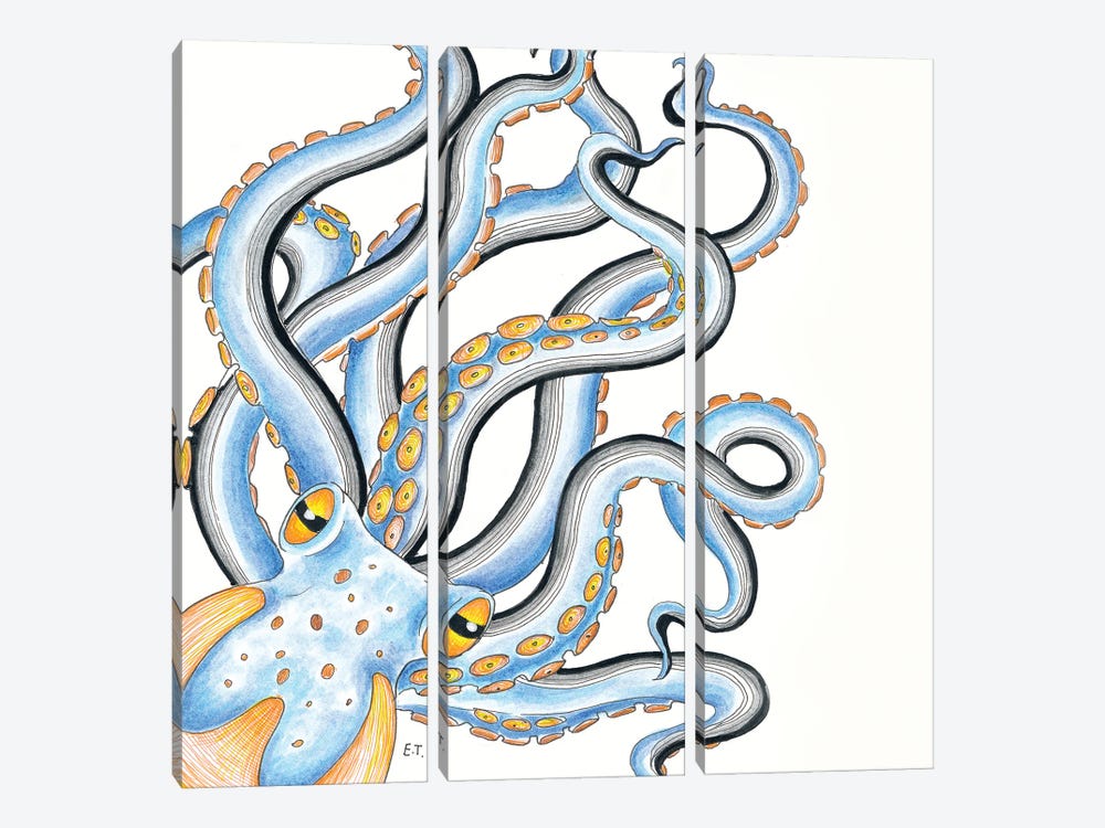 Funky Octopus Blue Yellow Ink by Seven Sirens Studios 3-piece Canvas Art Print