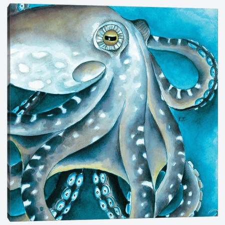 Blue Beige Octopus Tentacles Watercolor Canvas Print #SSI79} by Seven Sirens Studios Canvas Art