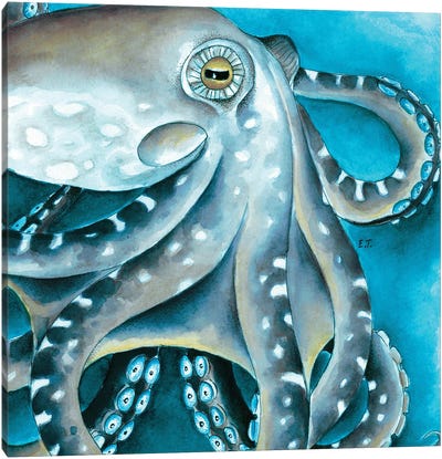 Blue Beige Octopus Tentacles Watercolor Canvas Art Print - Octopus Art