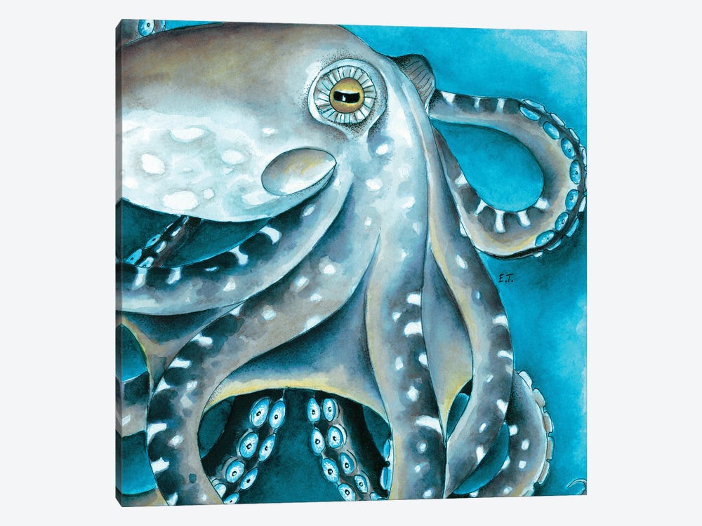 Blue Beige Octopus Tentacles Watercolor by Seven Sirens Studios 1-piece Canvas Art
