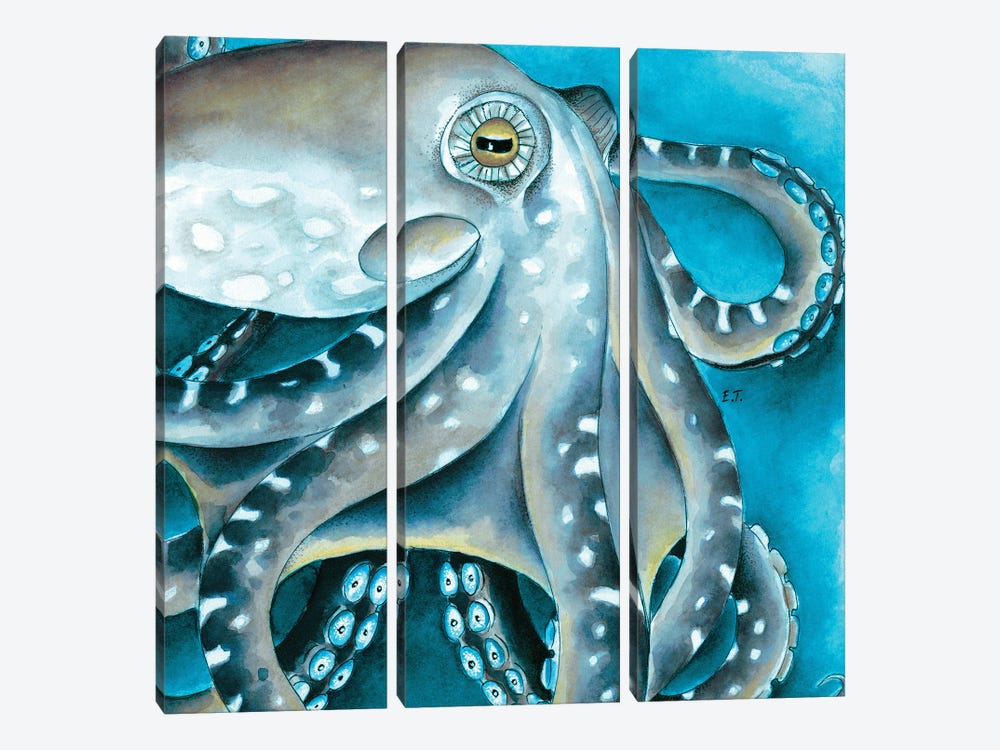 Blue Beige Octopus Tentacles Watercolor by Seven Sirens Studios 3-piece Canvas Art