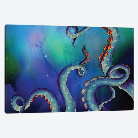 Blue Tentacles Octopus Teal Nebula Canvas Print #SSI7} by Seven Sirens Studios Canvas Art Print