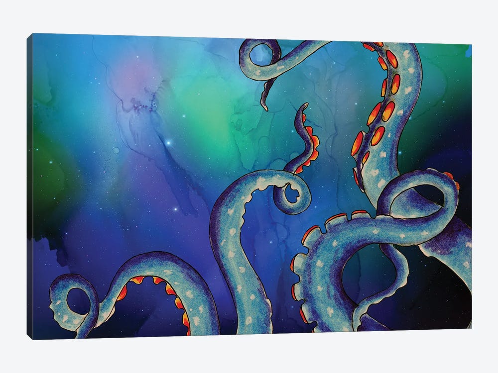 Blue Tentacles Octopus Teal Nebula by Seven Sirens Studios 1-piece Canvas Artwork